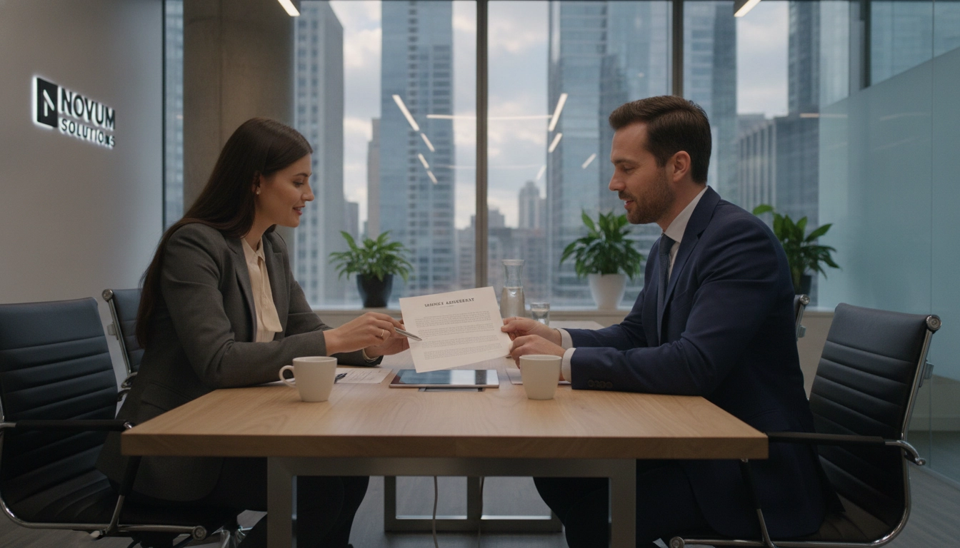 Un entrepreneur expliquant comment aborder le sujet des délais de paiement avec un nouveau client dans un cadre professionnel.