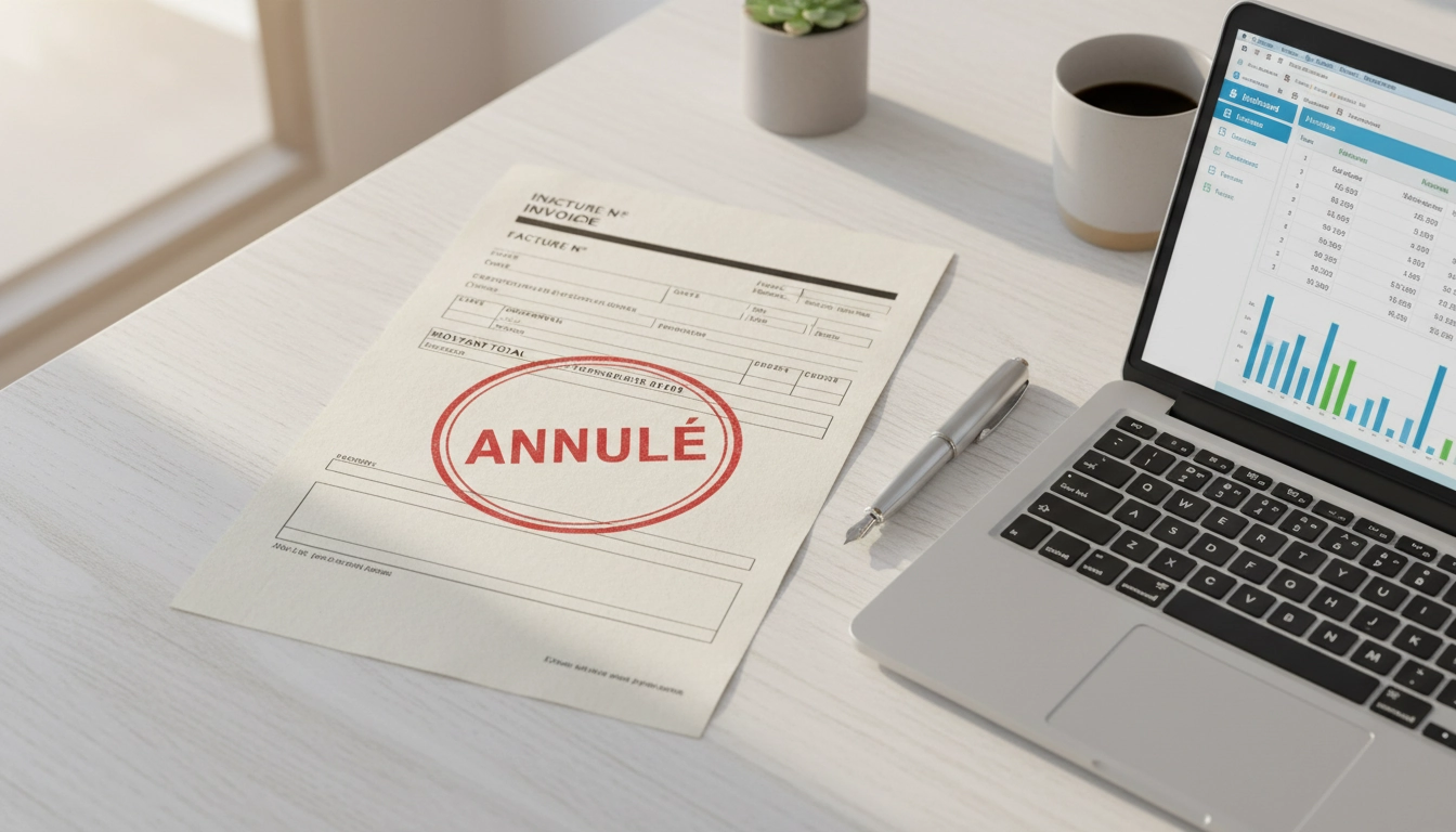 Document illustrant comment annuler une facture d'acompte déjà émise avec un tampon annulé sur la facture