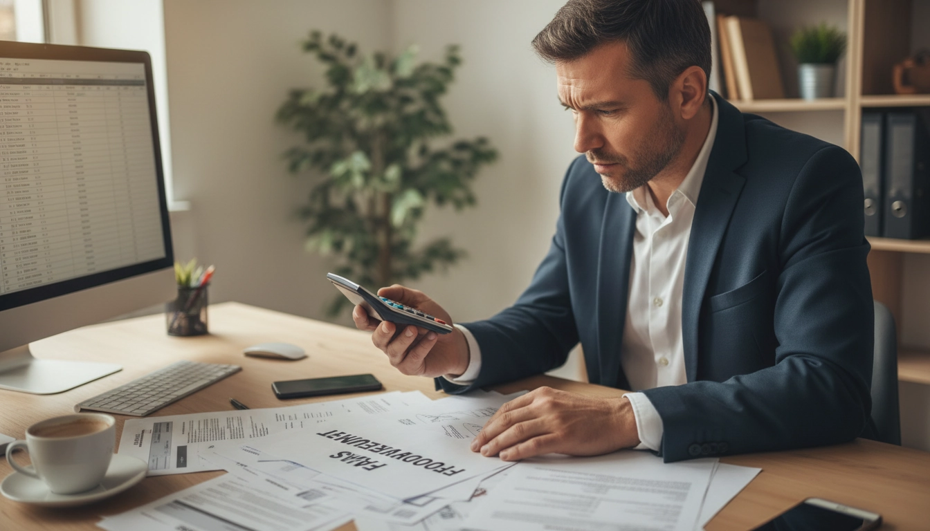 Un dirigeant d'entreprise évaluant le calcul indemnité forfaitaire recouvrement frais supplémentaires justifiés suite à un impayé.