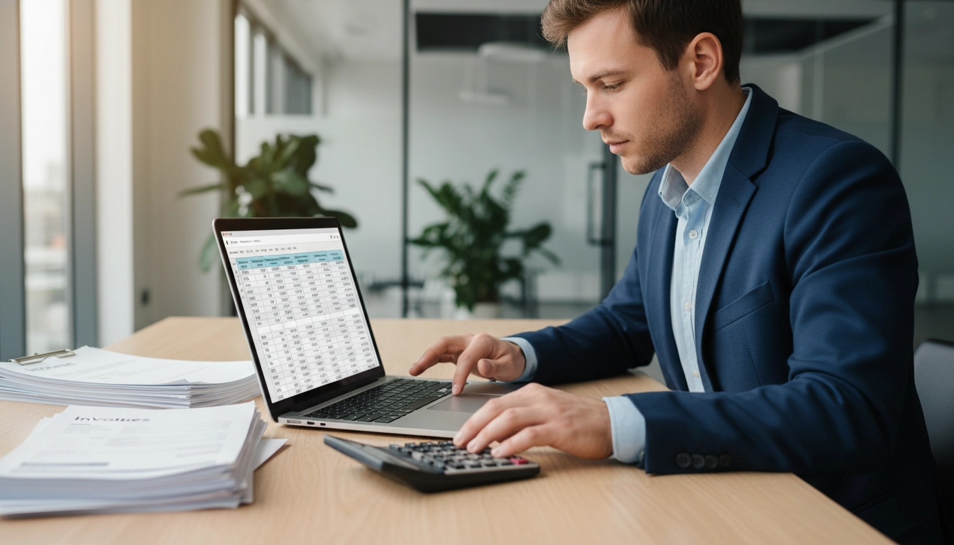 Professionnel calculant comment calculer un taux d'escompte pour paiement anticipé sur des factures