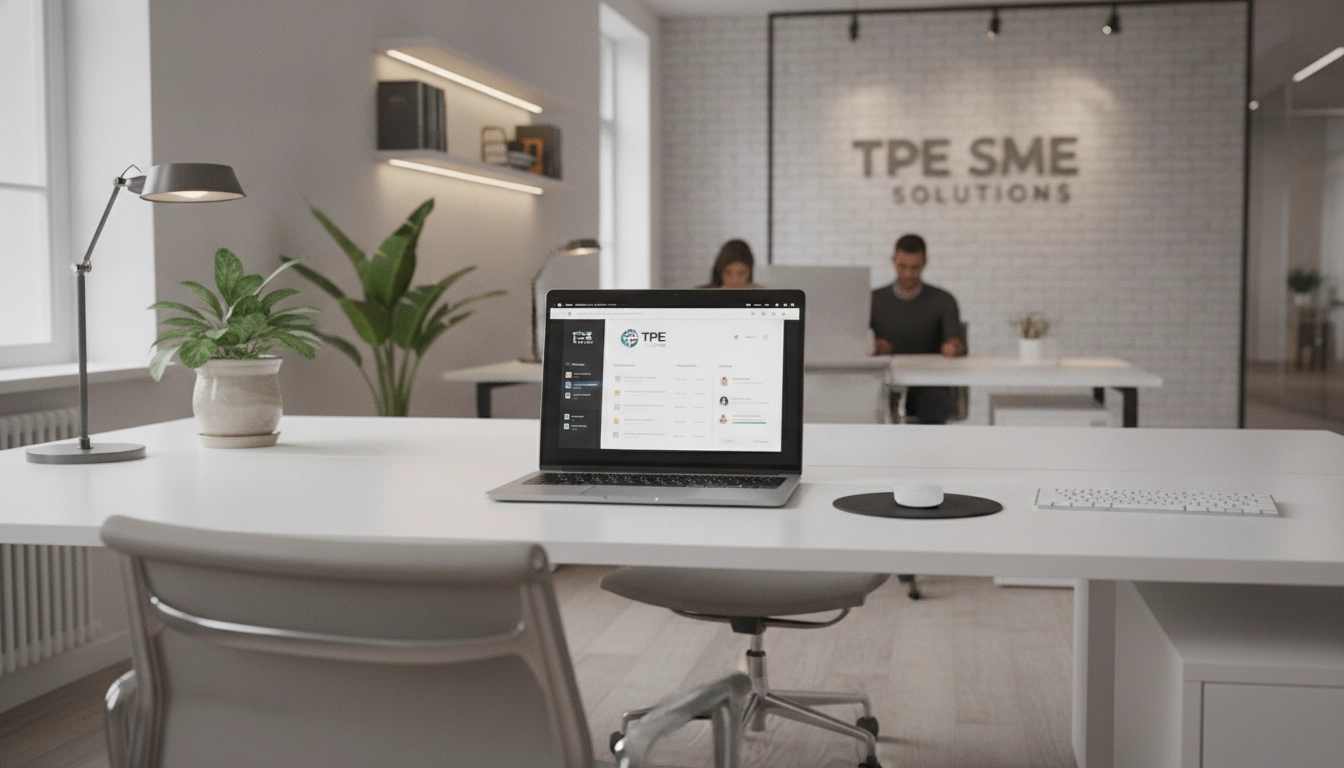 Utilisation d'un coffre-fort numérique factures électroniques TPE PME au sein d'un bureau moderne