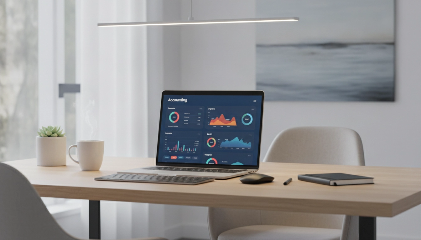 Un bureau moderne avec un écran affichant des données comptables pour savoir combien de temps garder factures électroniques comptabilité