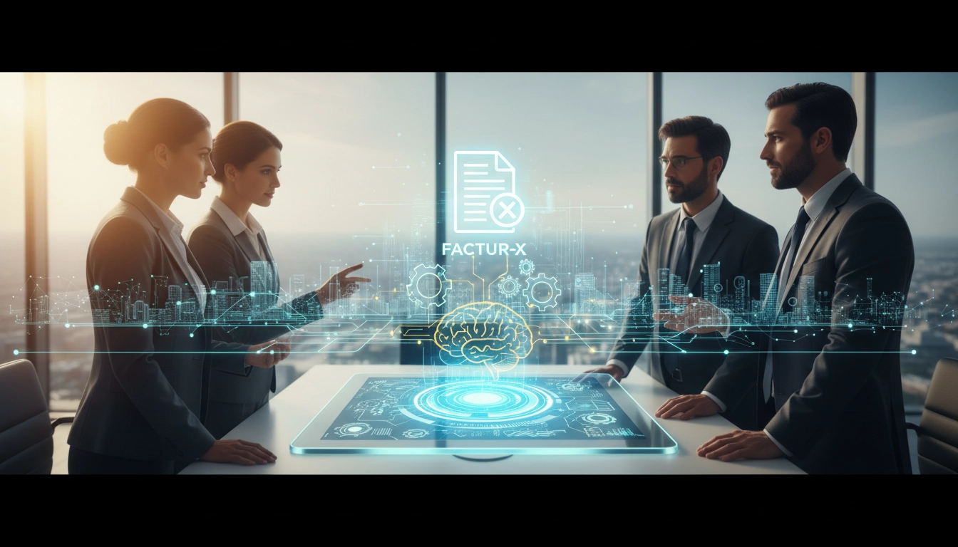 Illustration du format Factur-X hybride combinant PDF lisible et données XML structurées pour la facturation électronique