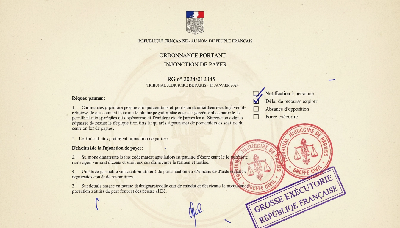 Document officiel montrant les conditions pour recourir à l'injonction de payer vérifiées et validées