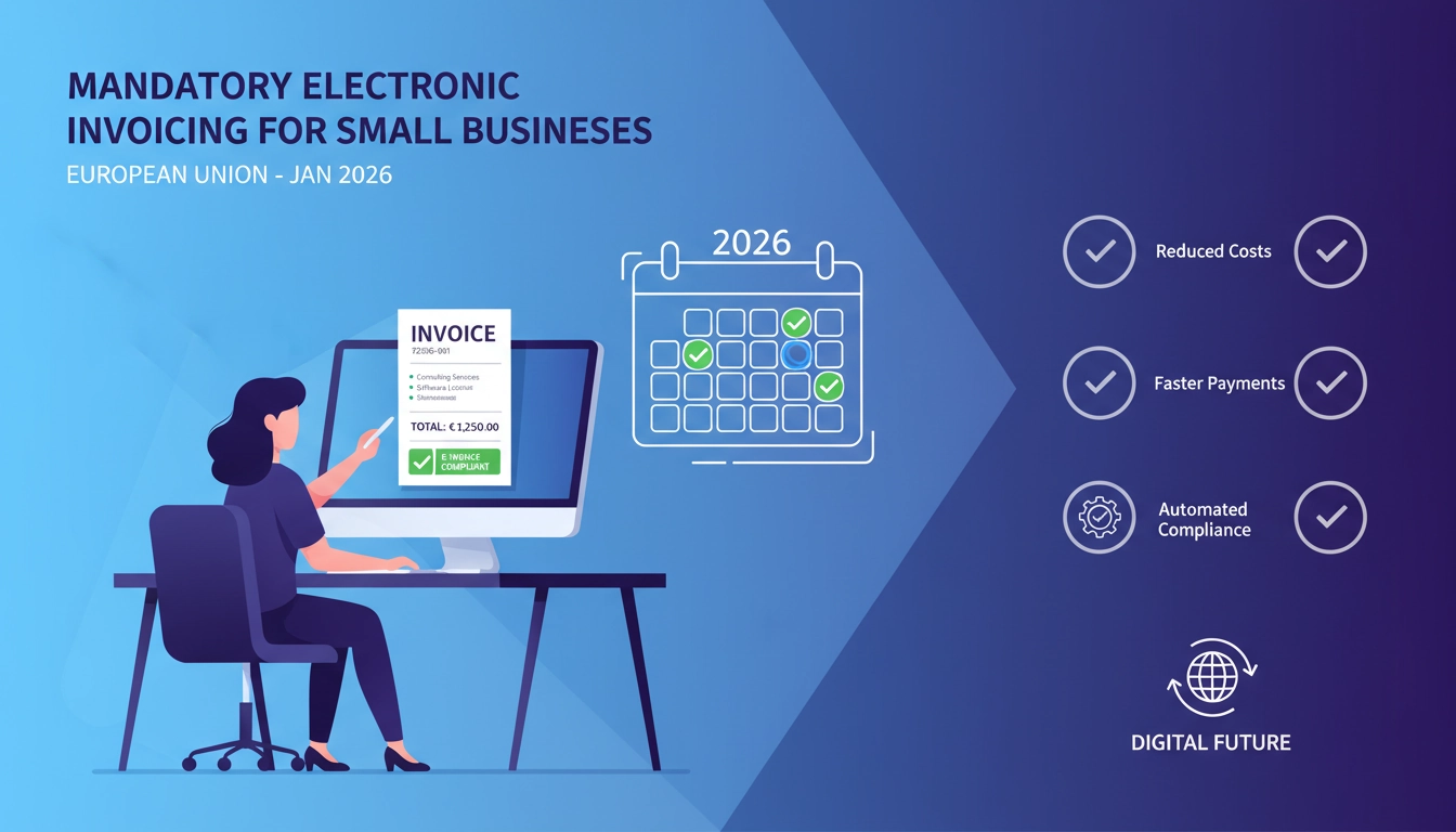 Petite entreprise préparant la date obligatoire facture électronique petite entreprise 2026 sur son ordinateur