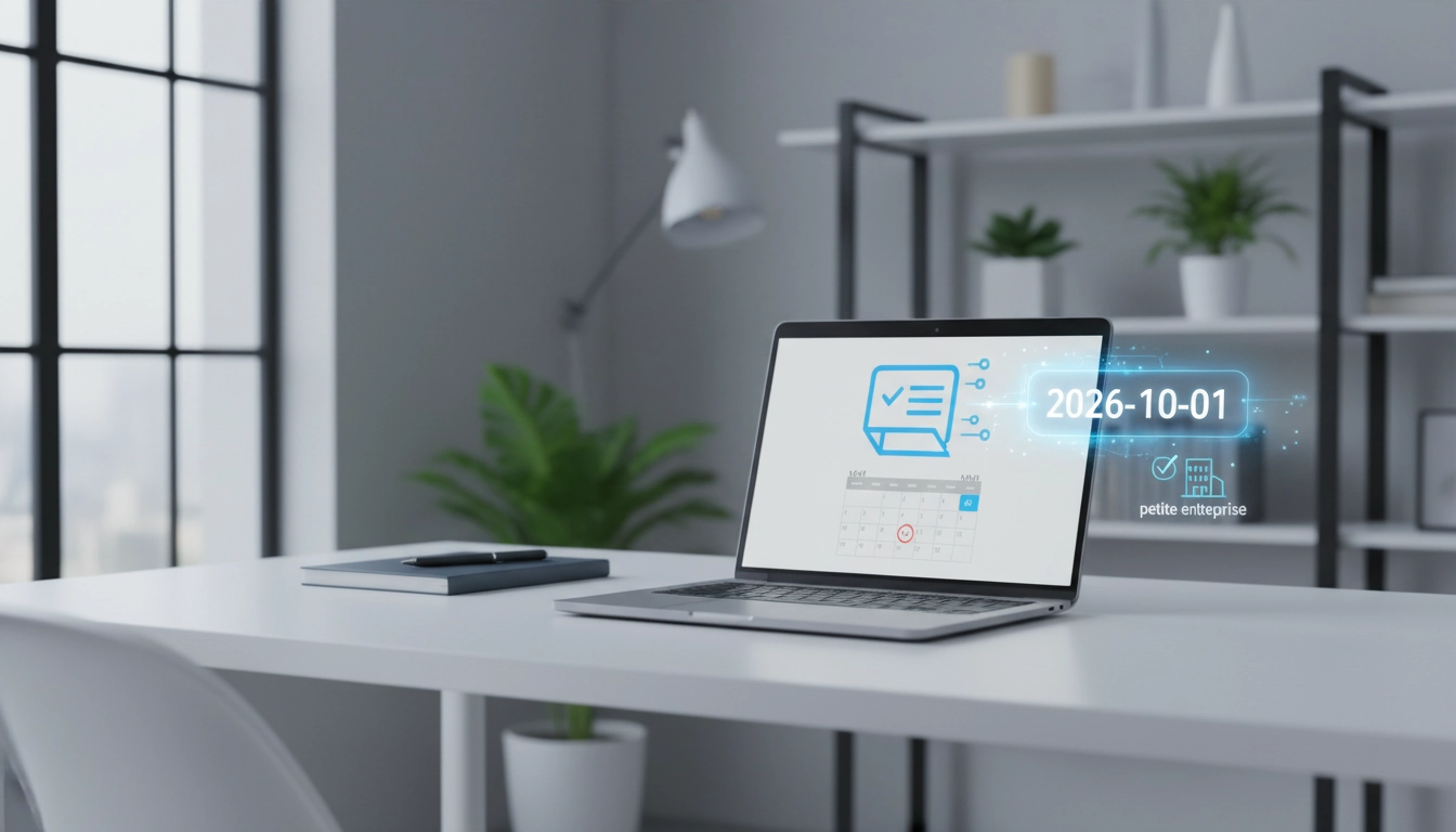 Illustration montrant l'obligation de la facture électronique pour les petites entreprises en 2026, avec les dates clés et les exigences de conformité