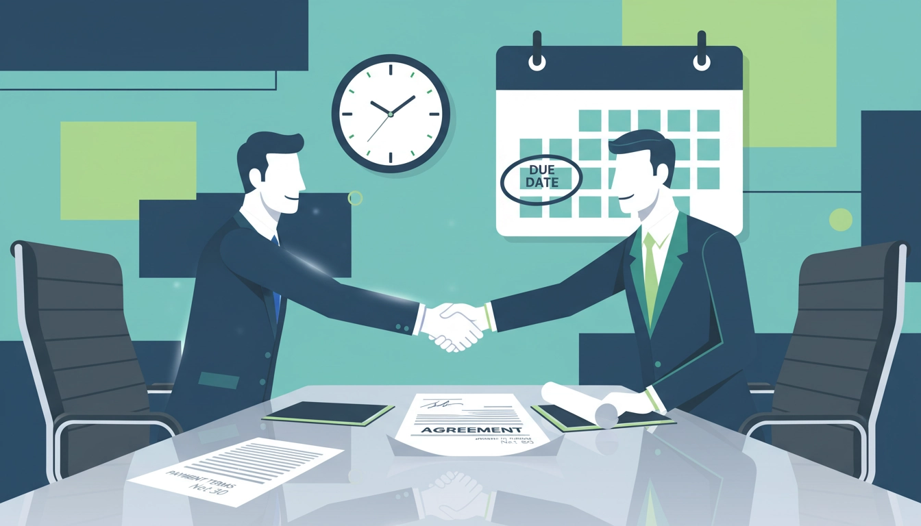 Deux professionnels négociant les délais de paiement d'un contrat commercial avec documents signés