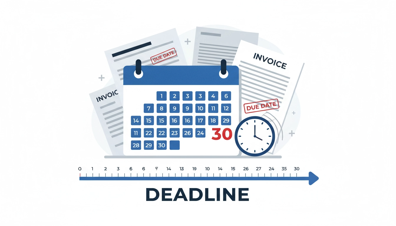 Calendrier montrant le délai de paiement légal entre professionnels de 30 jours avec code couleur pour les périodes critiques