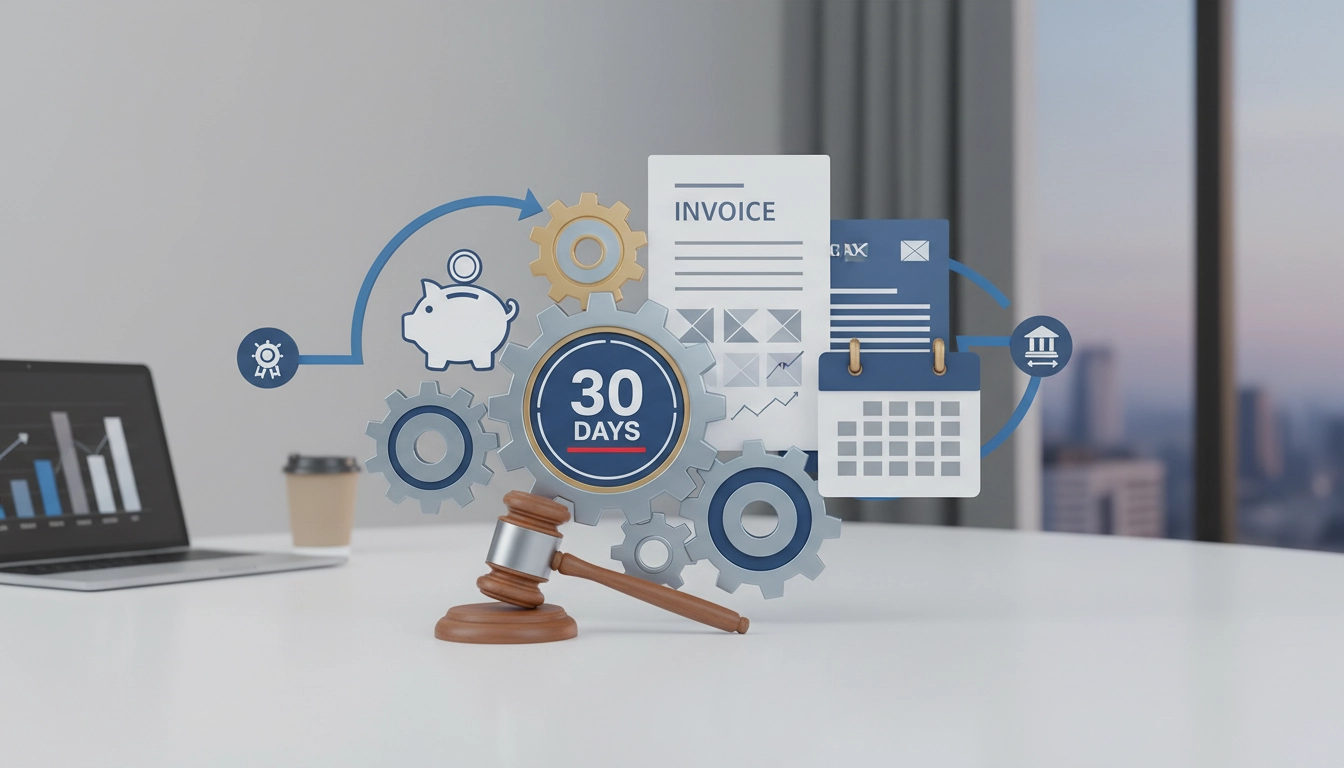 Illustration montrant le délai de paiement légal entre professionnels de 30 jours et ses conséquences en cas de retard