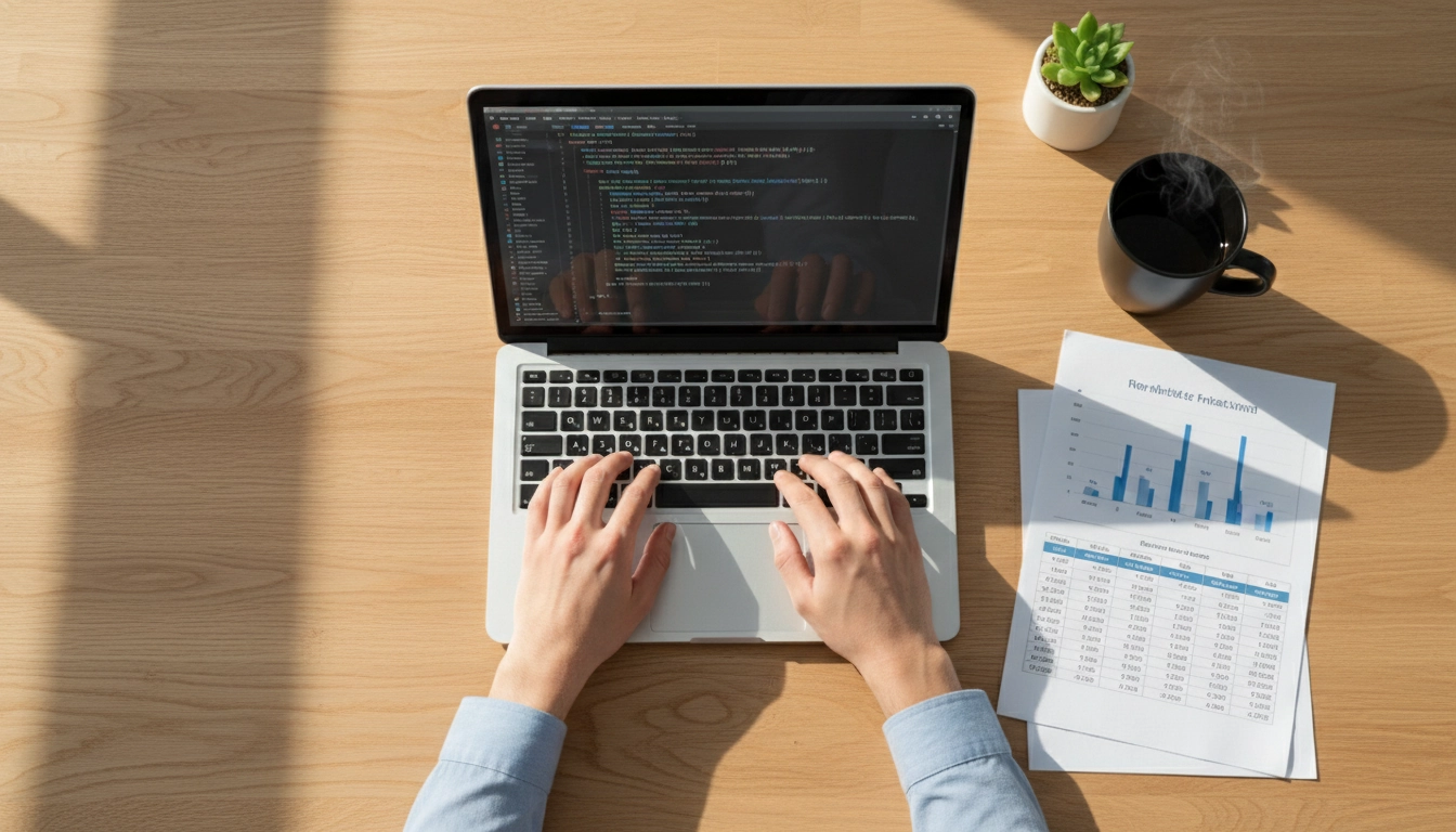 Un freelance travaillant sur son ordinateur pour comprendre la différence entre facture d'acompte et facture de solde.