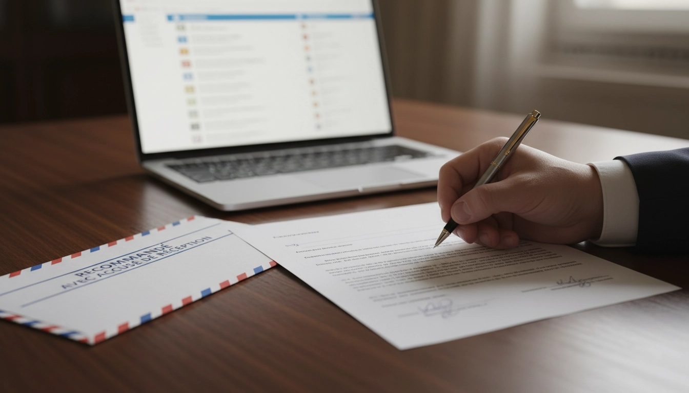 Signature d'une mise en demeure envoyée en lettre recommandée, étape formelle après les relances amiables