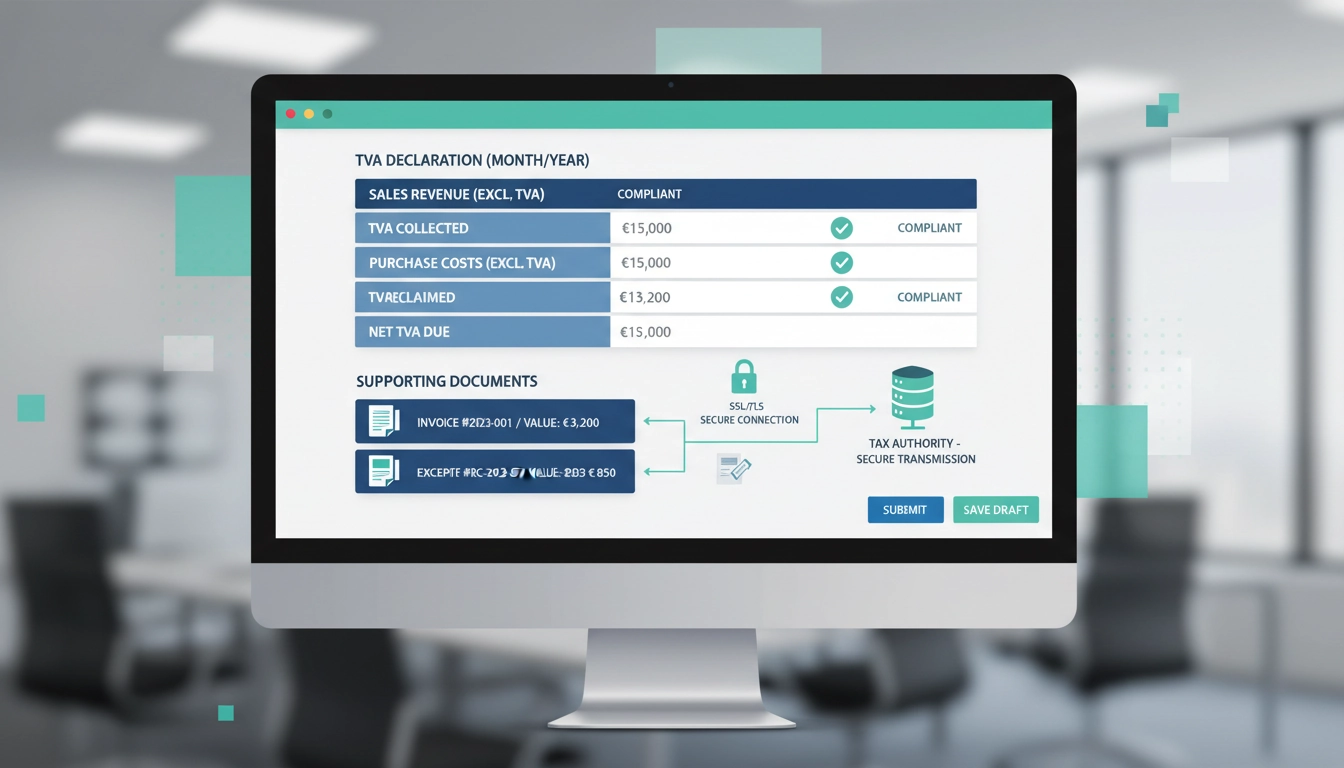 Interface de transmission des données obligatoires e-reporting TVA simplifiées avec checklist de conformité fiscale