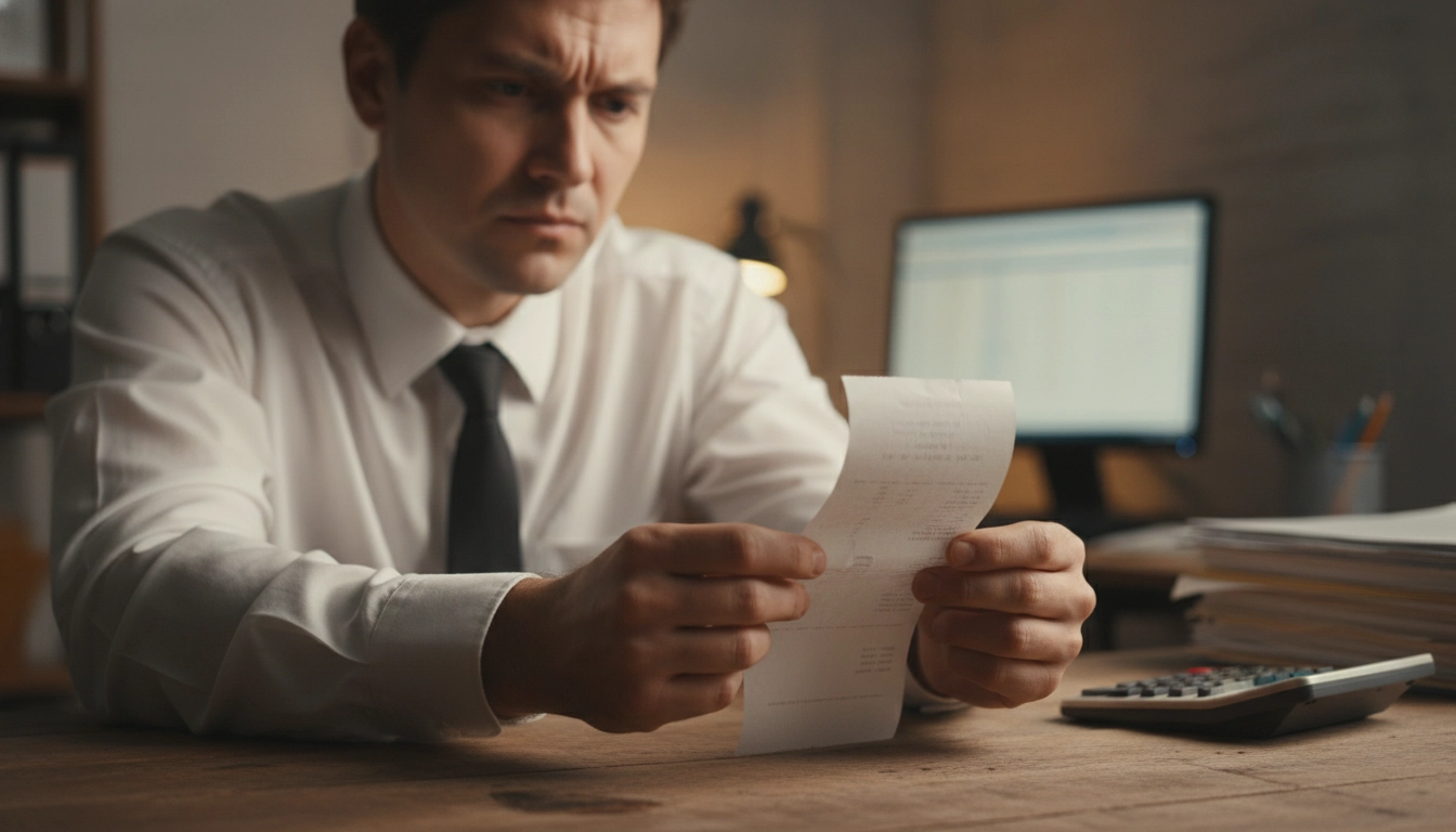Un entrepreneur frustré face à l'une des pires erreurs classement archivage factures papier contrôle fiscal : l'effacement de l'encre thermique.