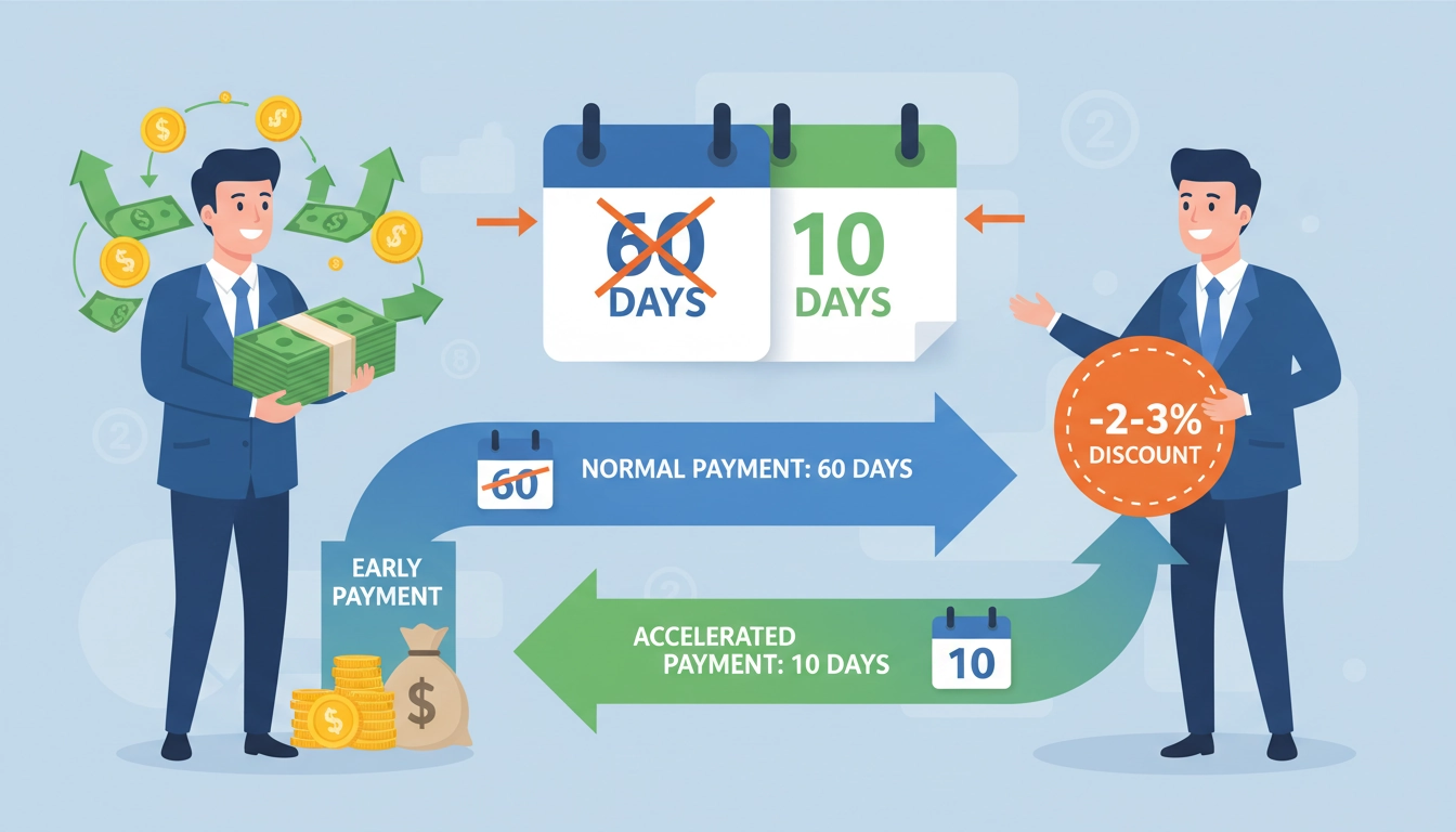 Illustration de l'escompte pour paiement anticipé avantages et inconvénients pour le fournisseur avec délai de paiement accéléré