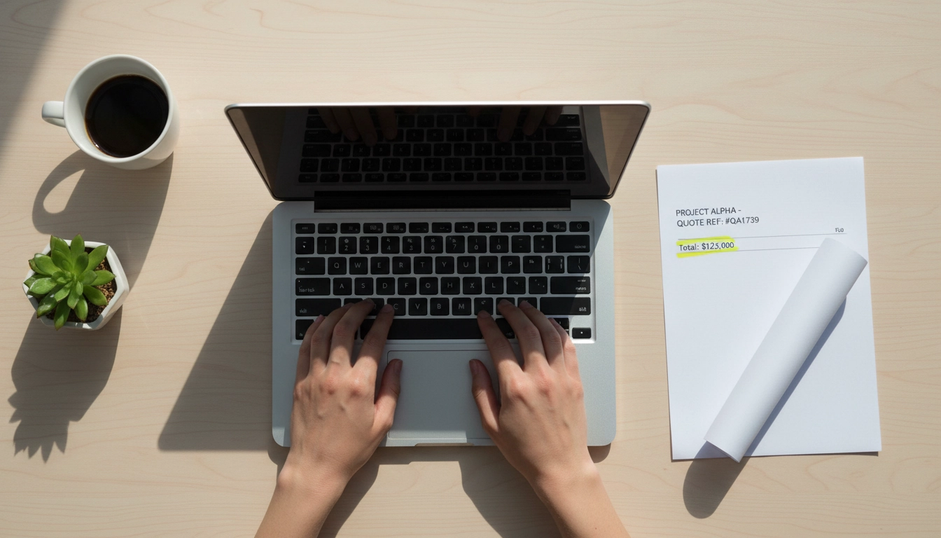 Un professionnel cherchant pour sa facture acompte référence devis original comment faire sur son ordinateur portable.