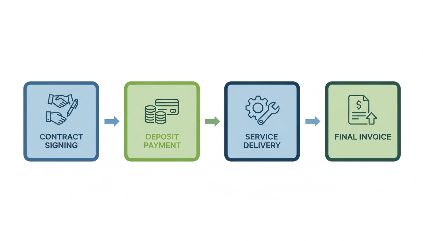 Schéma du cycle de facturation avec acompte de la signature du devis au paiement final