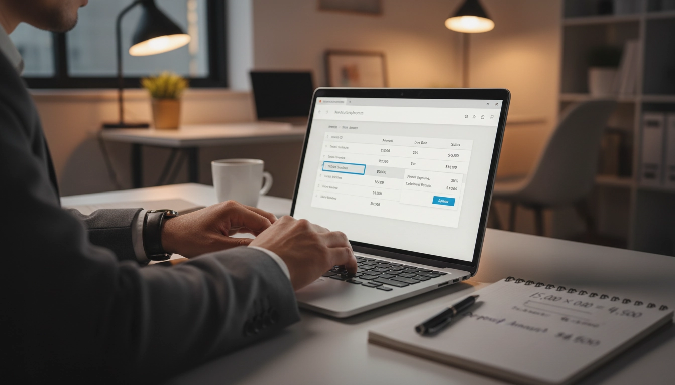 Entrepreneur calculant le montant de l'acompte adapté à son activité sur logiciel de facturation