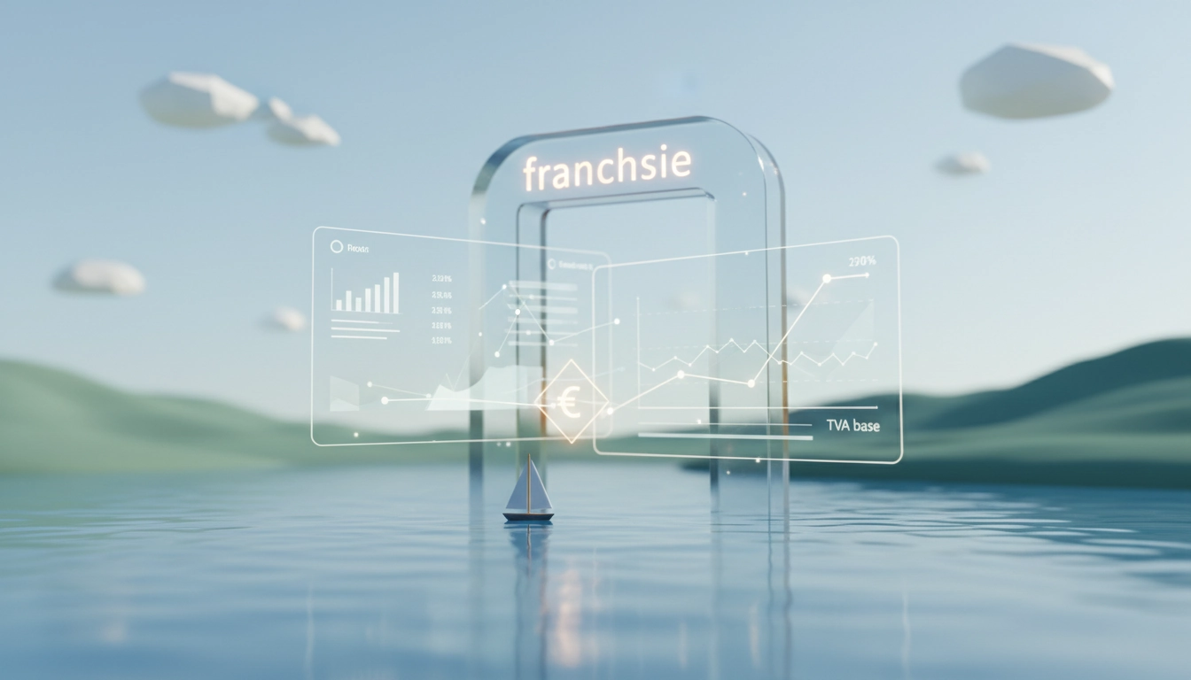 Entrepreneur indépendant consultant ses factures et vérifiant les conditions de la franchise en base de TVA