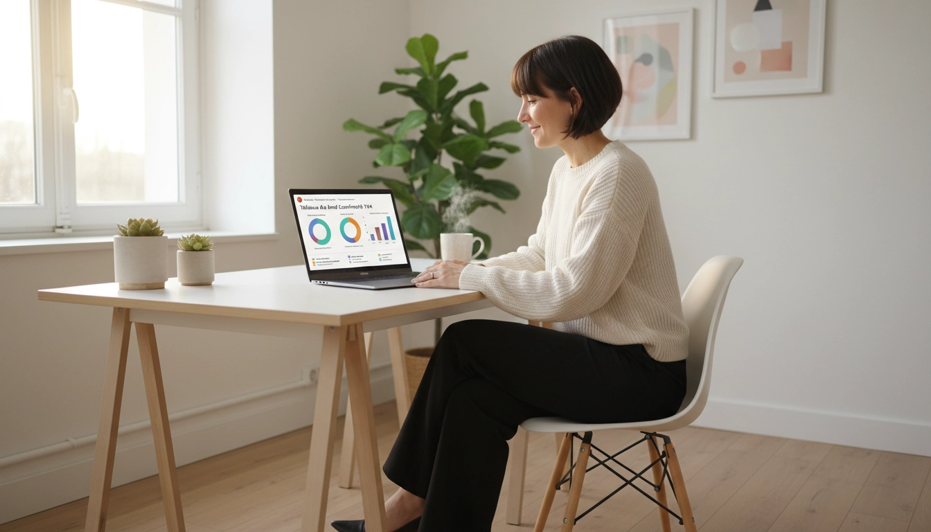 Dirigeante de TPE en train d'implémenter e-reporting TVA solution TPE sur son tableau de bord comptable numérique