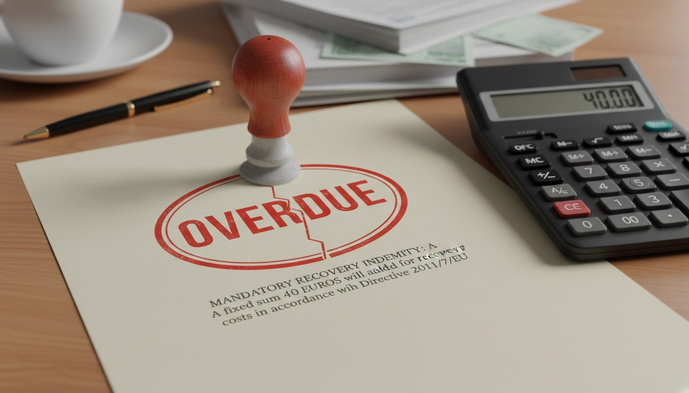 Illustration d'une facture impayée avec notification de l'indemnité forfaitaire de recouvrement 40 euros obligatoire pour les professionnels