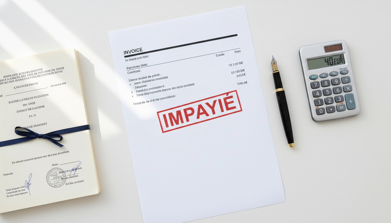 Facture impayée avec mention de l'indemnité forfaitaire de recouvrement de 40 euros sur un bureau professionnel