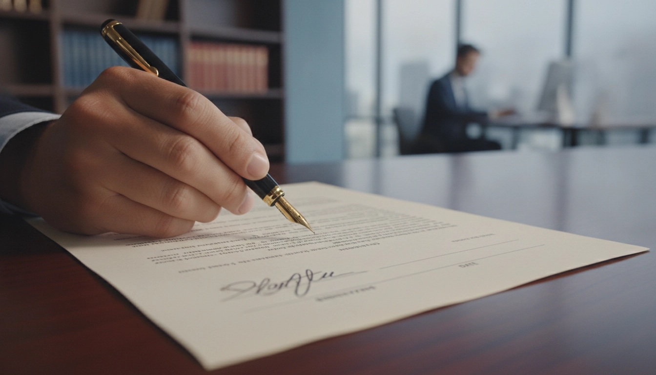 Signature d'un document juridique pour une procédure de recouvrement