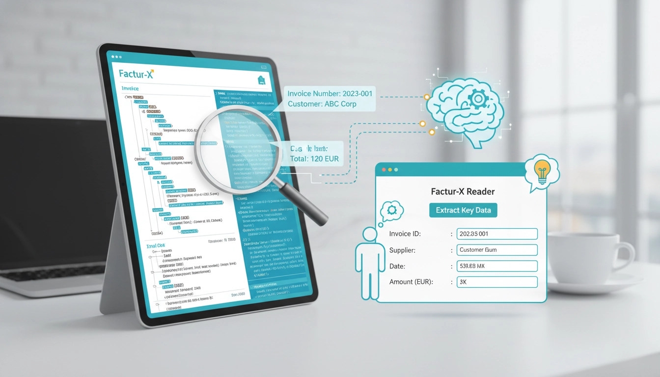 Interface d'un logiciel montrant comment lire les données XML intégrées dans une facture Factur-X de manière simple et accessible