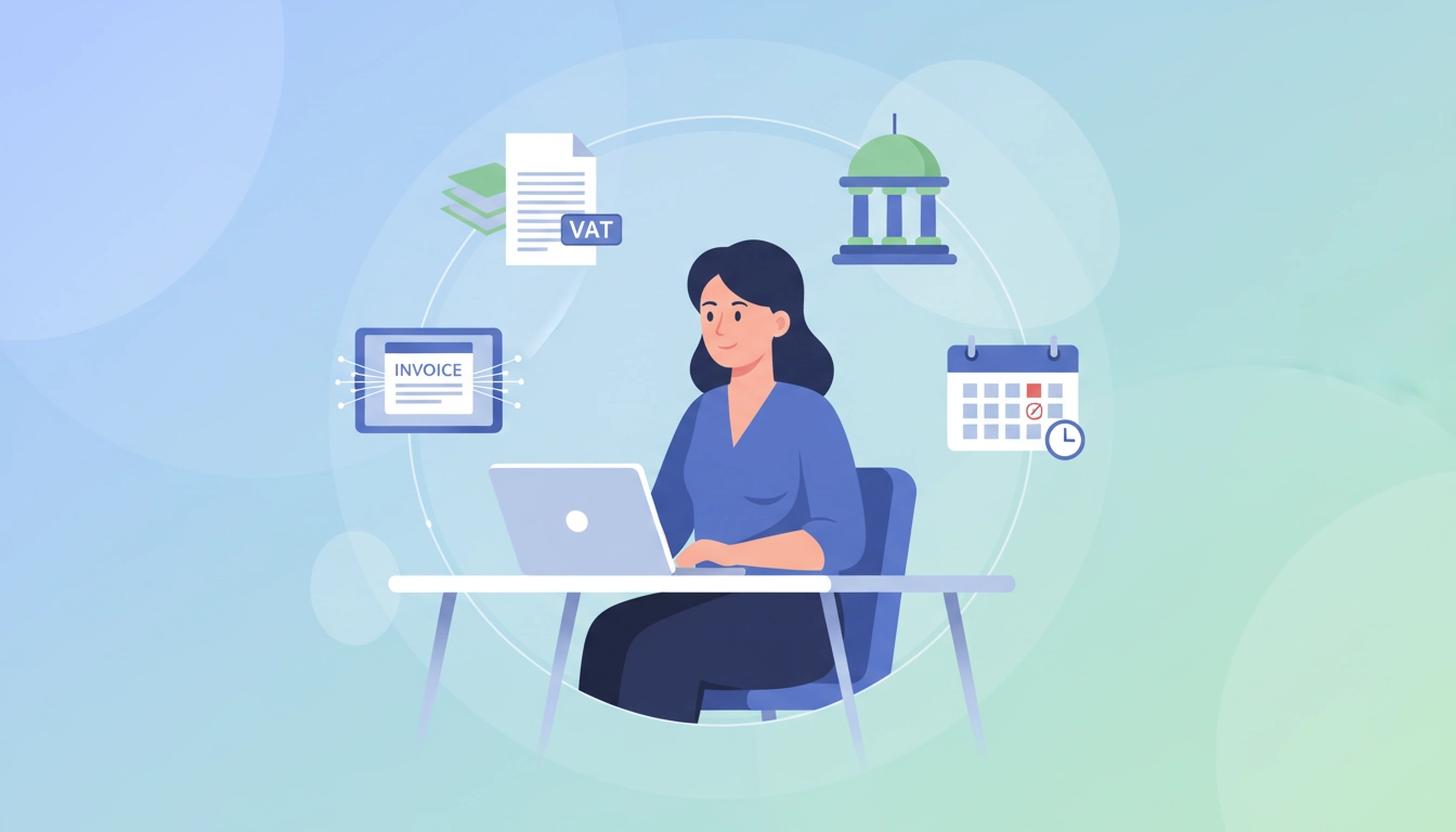 Guide complet e-reporting TVA TPE PME : une cheffe d'entreprise gère ses obligations fiscales numériques sur son ordinateur