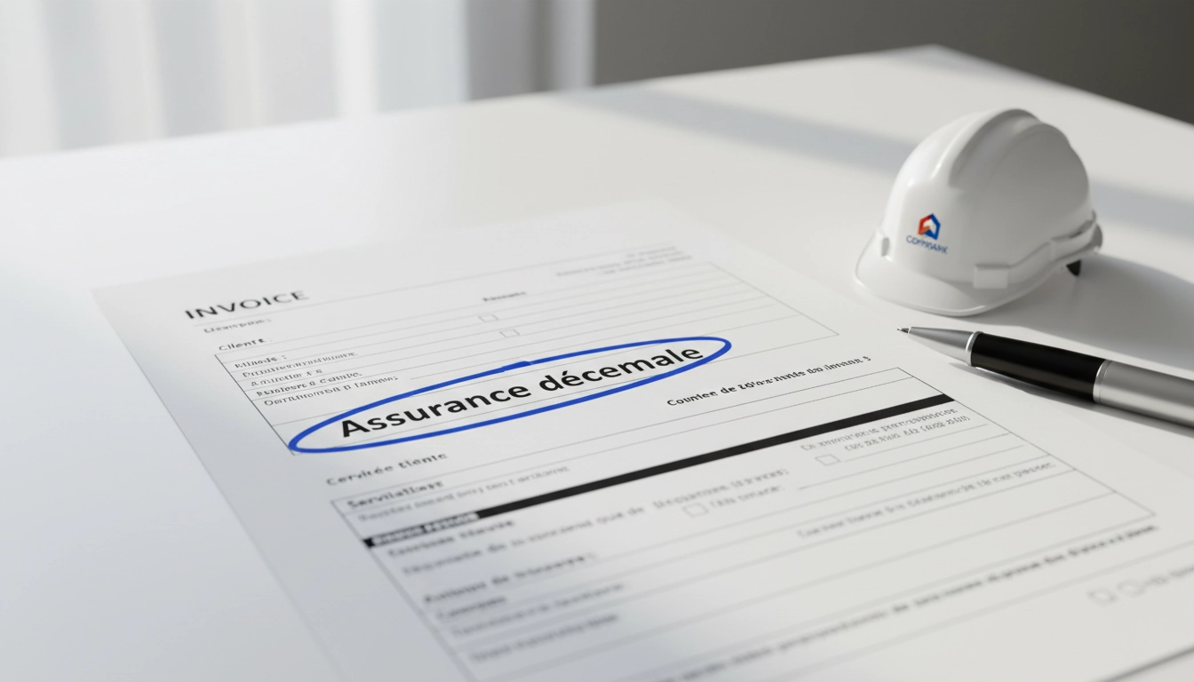 Modèle de facture d'artisan avec la mention assurance décennale obligatoire clairement visible et conforme
