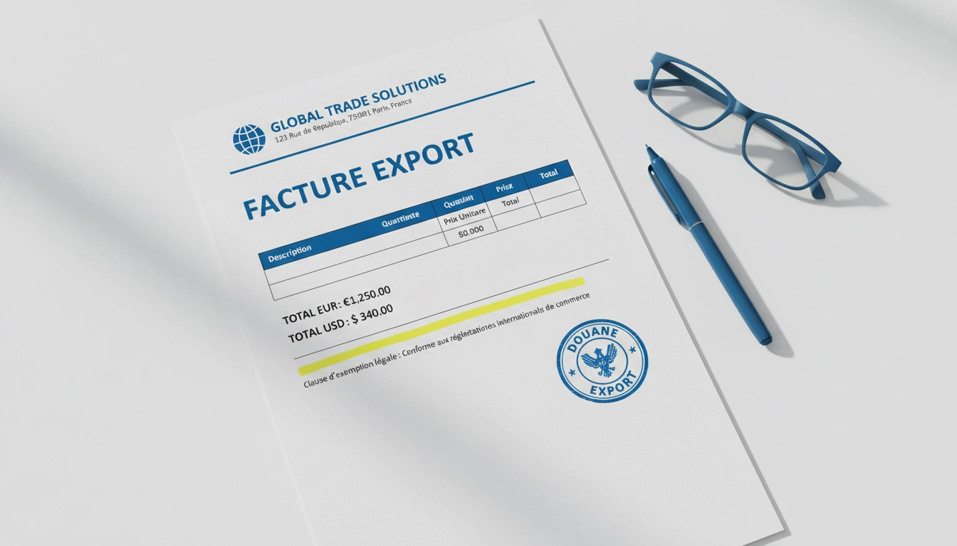 Exemple de facture avec les mentions facture export client hors UE exonération TVA correctement renseignées