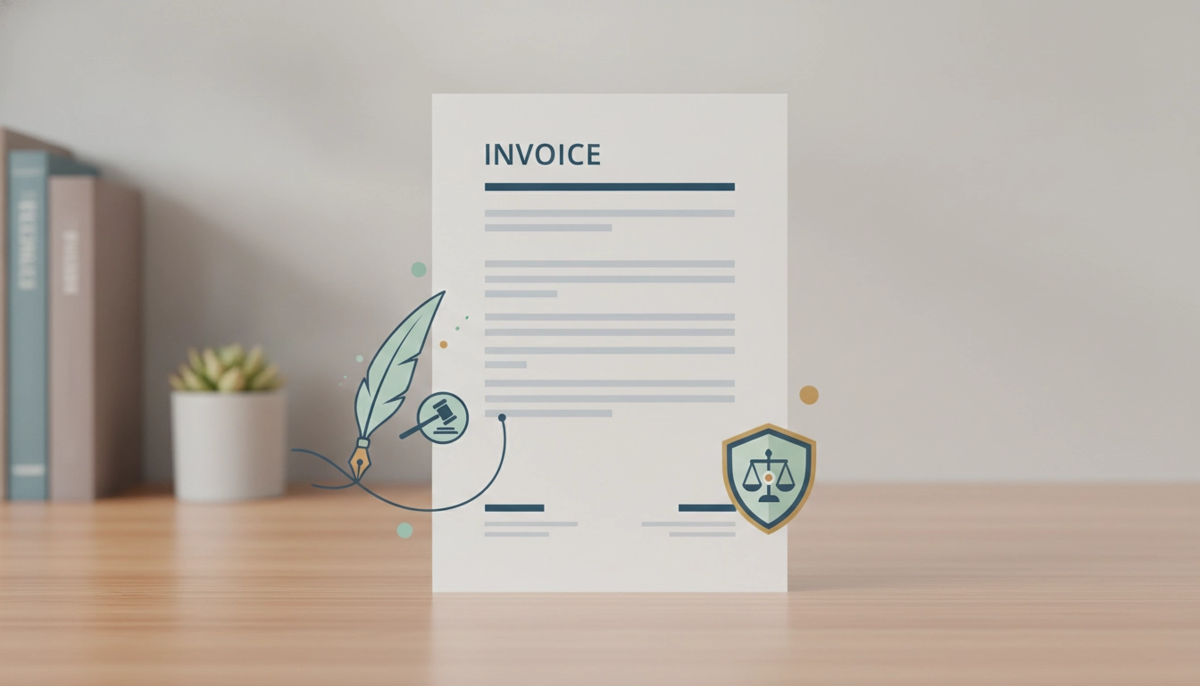 Un bureau professionnel organisé avec un ordinateur affichant une facture conforme aux mentions obligatoires note d'honoraires micro-entrepreneur profession libérale.