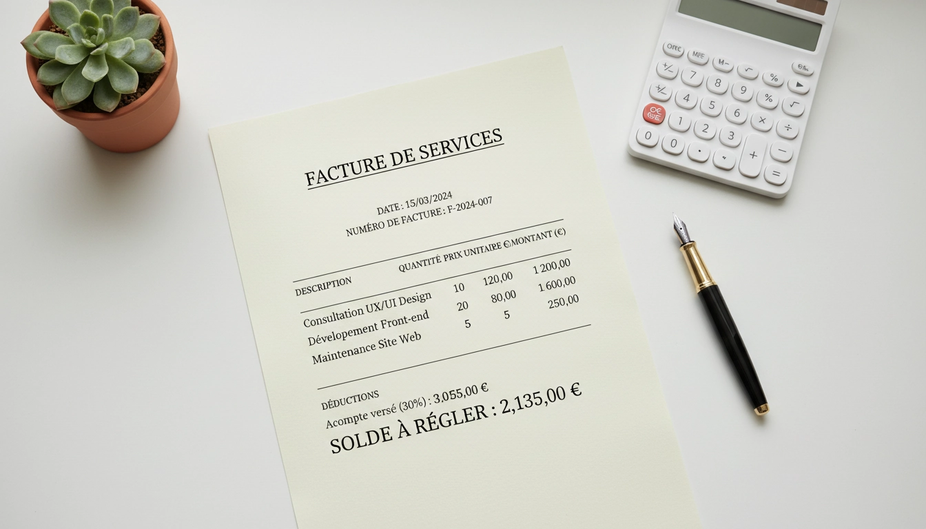 Exemple de facture de solde pour une prestation de service avec mentions obligatoires facture de solde prestation de service clairement visibles