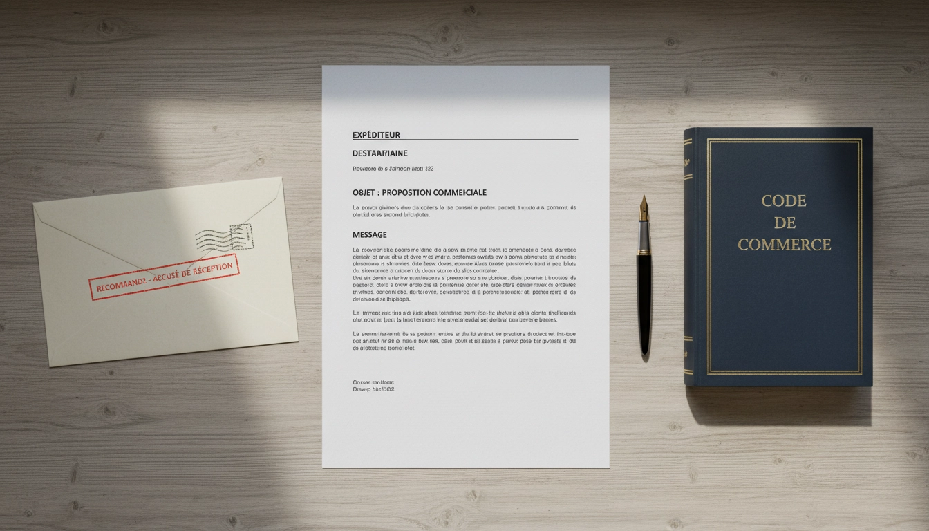 Document illustrant les mentions obligatoires d'une mise en demeure paiement posé sur un bureau professionnel