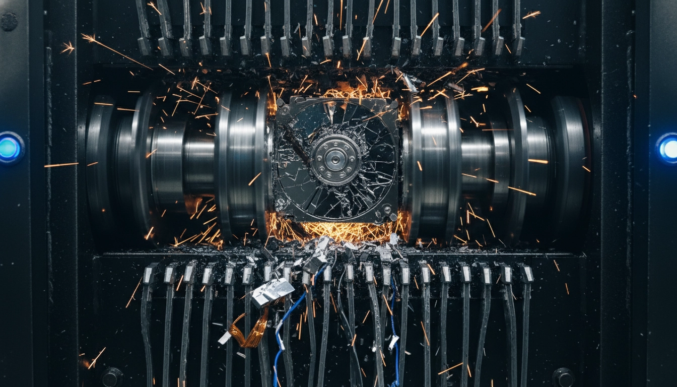 Destruction physique d'un disque dur contenant des données financières obsolètes