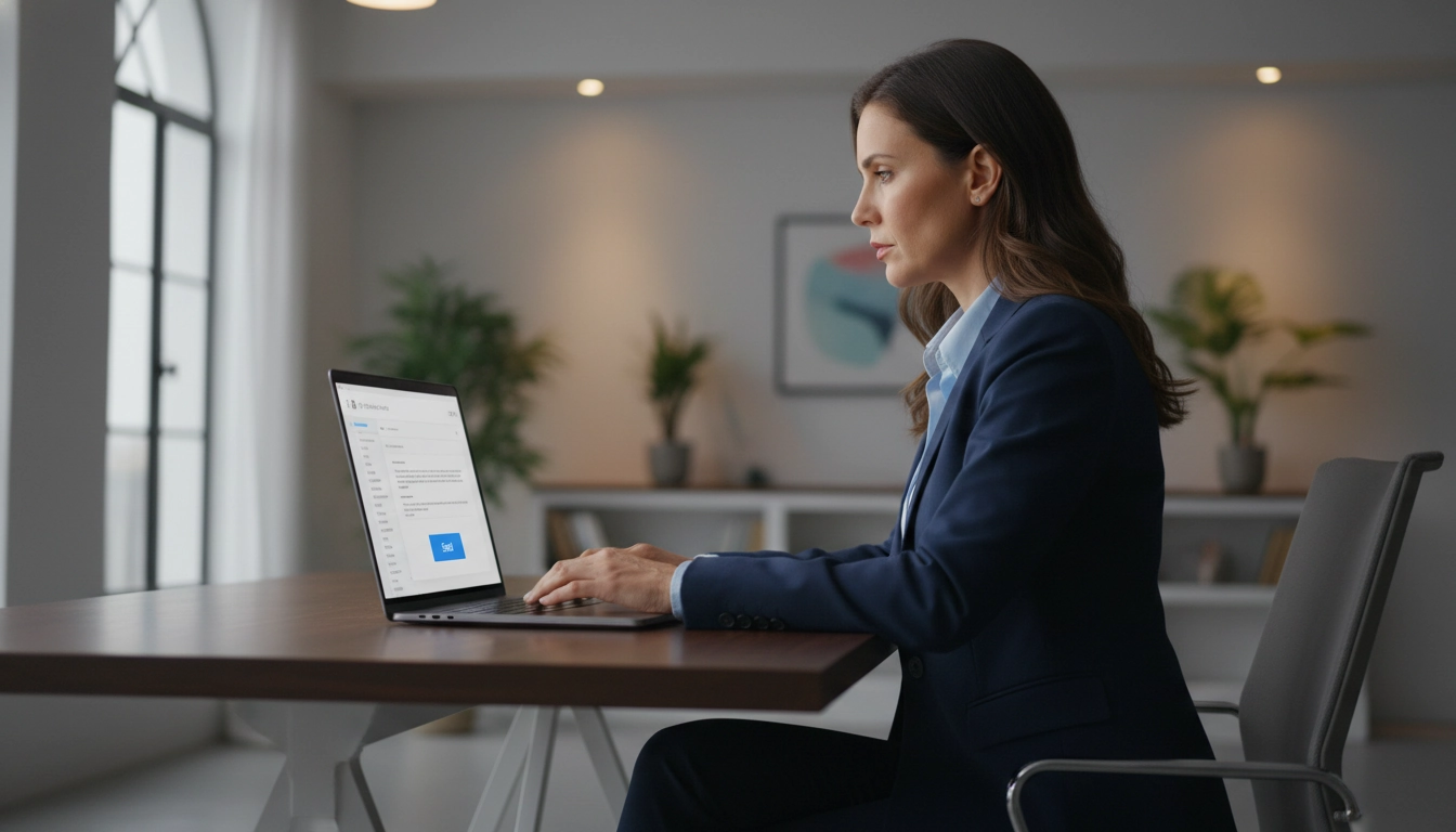 Un professionnel envoyant une mise en demeure par email valeur juridique pour recouvrer une créance.