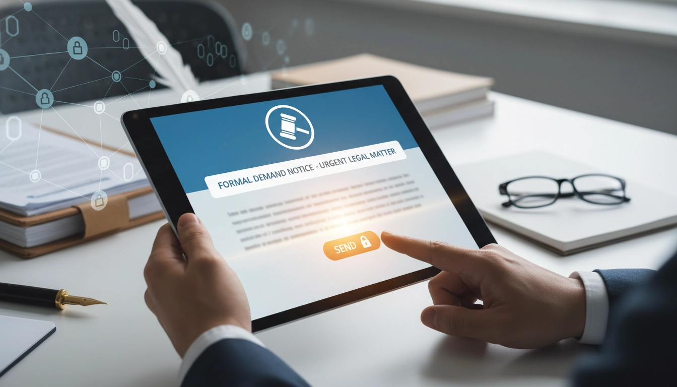 Un professionnel envoyant une mise en demeure par email valeur juridique pour recouvrer une créance.