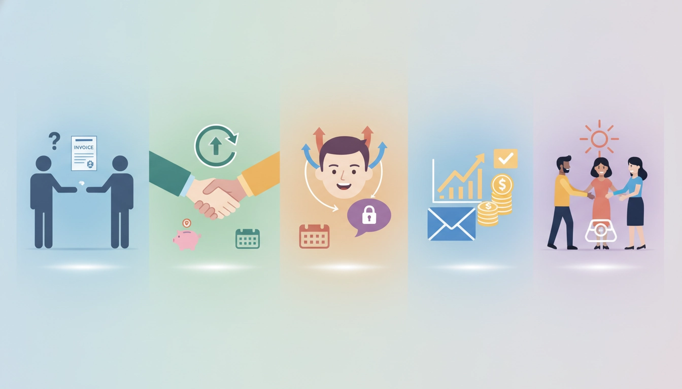 Un professionnel confiant discutant des conditions de paiement avec un client dans un bureau moderne.