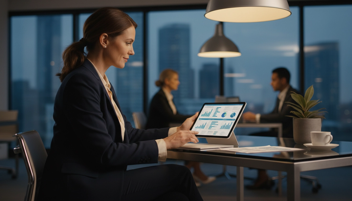 Chef d'entreprise vérifiant la conformité de sa numérotation de factures sur une tablette