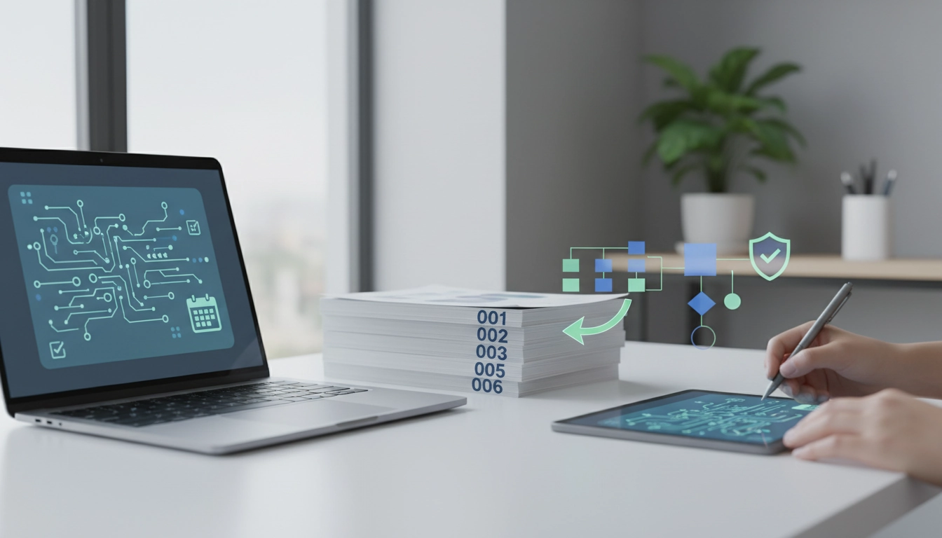 Système de numérotation des factures affiché sur un écran d'ordinateur dans un bureau professionnel