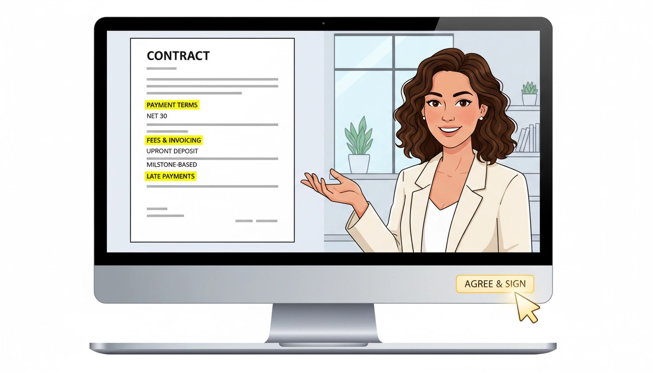 Freelance discutant des conditions de paiement à réception avec un client lors d'une réunion en ligne