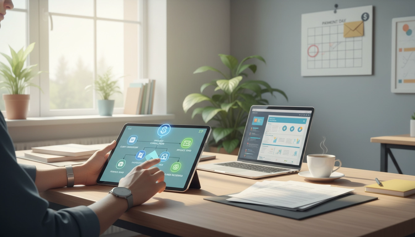 Freelance consultant en train de configurer ses conditions de paiement à réception sur son ordinateur portable