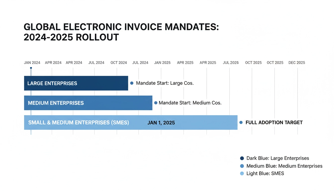 Timeline illustrant la différence réception émission facture électronique calendrier avec dates progressives d'obligation pour grandes, moyennes et petites entreprises