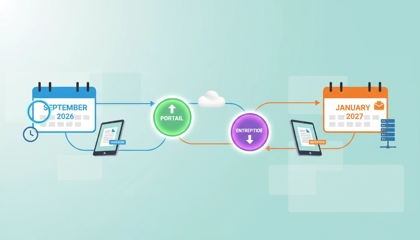 Calendrier comparatif montrant la différence réception émission facture électronique calendrier avec dates clés d'obligation