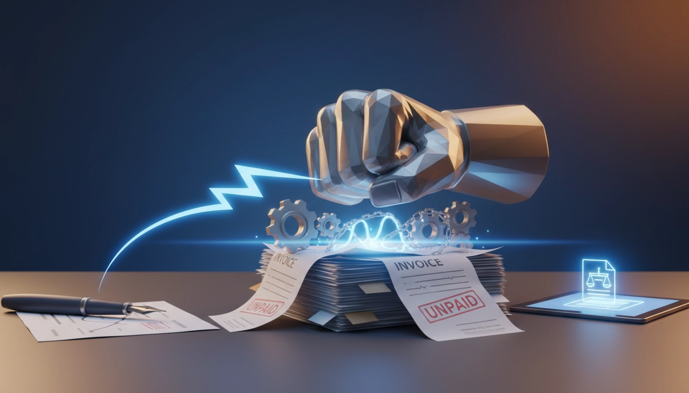 Professionnel en train de rédiger une mise en demeure pour une facture impayée sur son bureau