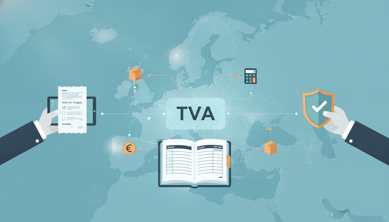 Chef d'entreprise analysant les règles du régime TVA intracommunautaire livraison biens achat vente sur son ordinateur portable