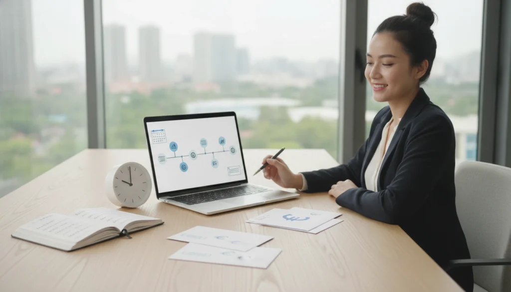 Un auto-entrepreneur concentré vérifiant les règles de la séquence chronologique de ses factures sur son ordinateur portable.