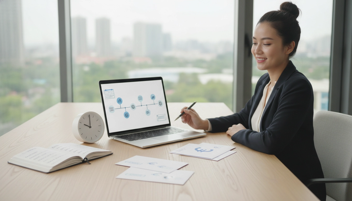 Un auto-entrepreneur concentré vérifiant les règles de la séquence chronologique de ses factures sur son ordinateur portable.