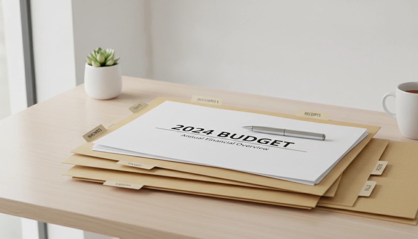 Organisation rigoureuse des documents financiers pour une nouvelle séquence de facturation annuelle.