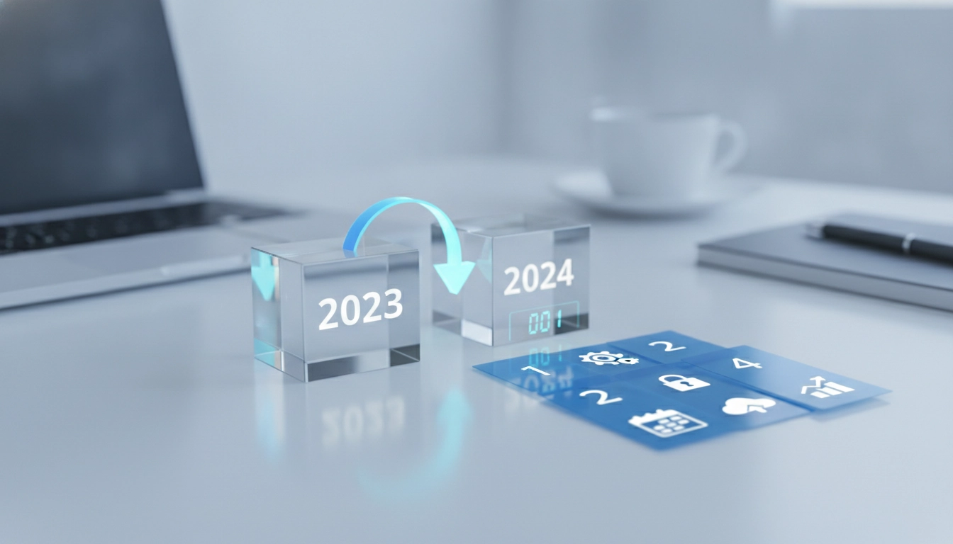 Un entrepreneur organisant ses factures pour une nouvelle année de gestion comptable réussie.