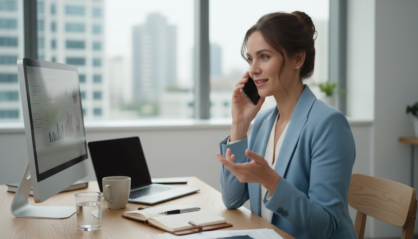 Comment relancer un client par téléphone sans froisser la relation : professionnel effectuant un appel serein et respectueux